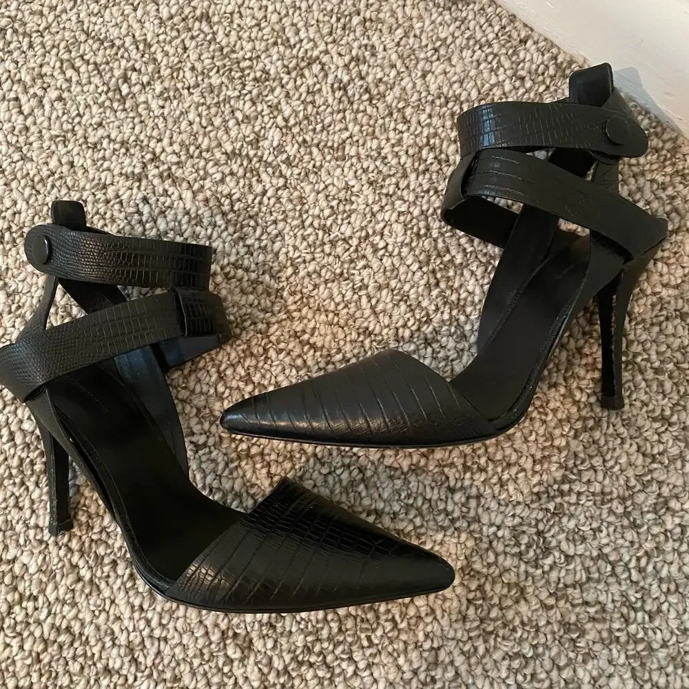 🛑SOLD🛑 Alexander Wang Sonja Heels Size 39 8.5 Black Point Toe Reptile Designer - Picture 6 of 12